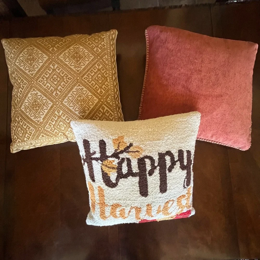 LOT OF 3 Throw Accent Pillows Fall Happy Harvest Bloomingville Autumn Down Decor